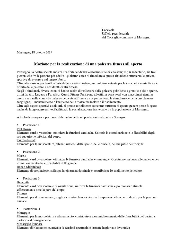 2019.10.18 - Mozione per realizzazione di una palestra fitness all'aperto