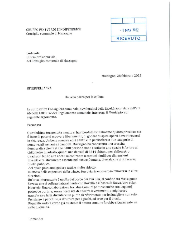 2022.02.28 - Interpellanza Un vero parco per la collina