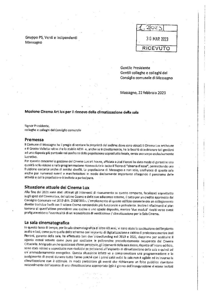 2023.02.22 - Mozione per rinnovo climatizzazione LUX