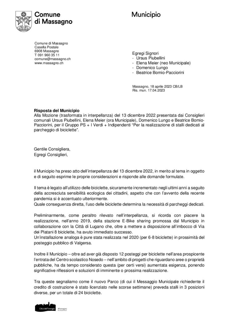 2023.04.18 - Interpellanza stalli biciclette - Risposta