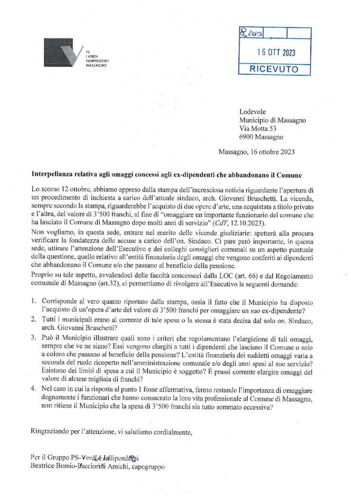 2023.10.16 - Interpellanza Omaggi dipendenti