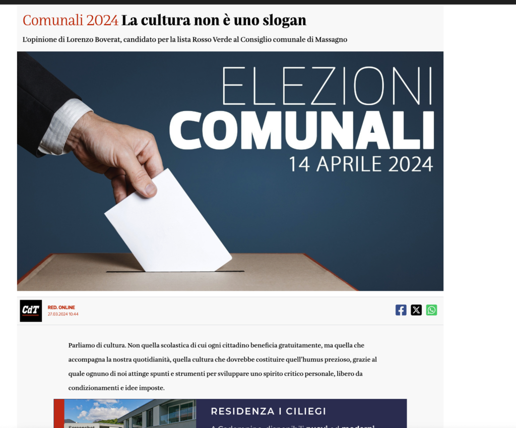 Corriere del Ticino 2024-03-27 massagno-rosso-verde la cultura non è uno slogan