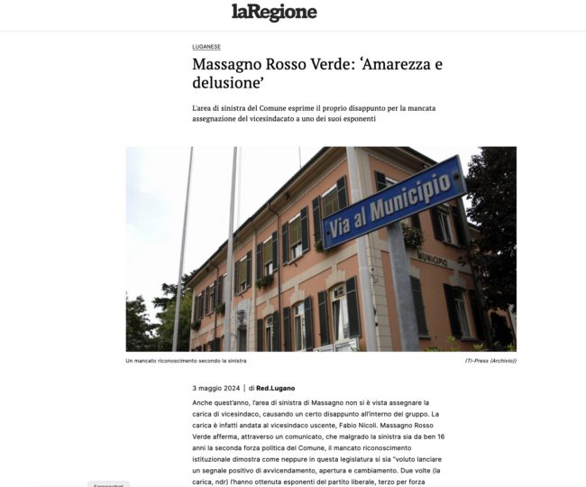 Massagno Rosso Verde Amarezza e delusione laRegione.ch La Regione - 2024-05-03 Massagno Rosso Verde - Massagno non volta pagina